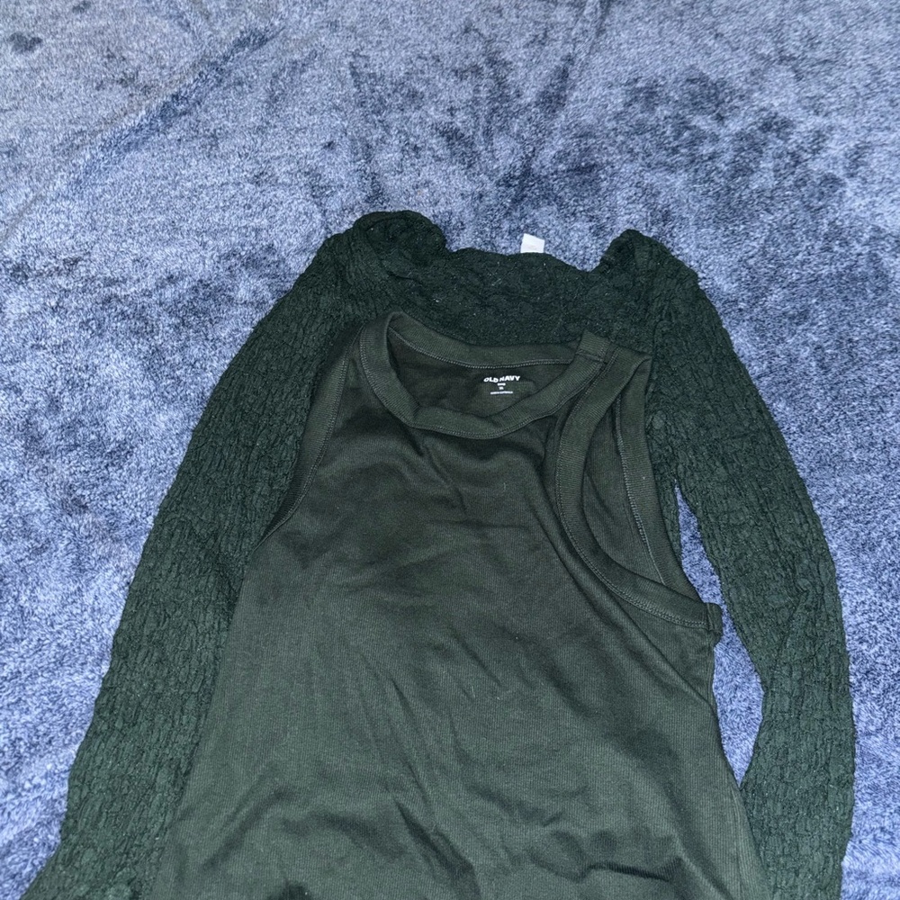 Green Tank with Green Lace over shirt